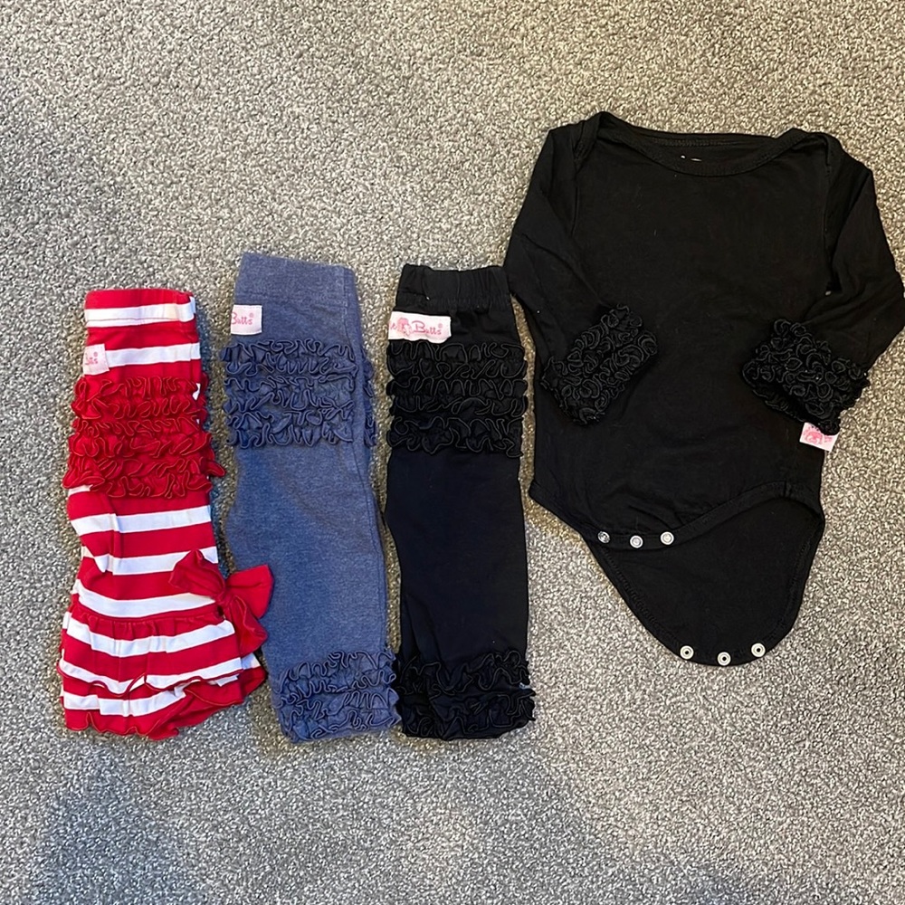 RuffleButts Long Sleeve bodysuit and 3 pairs of pants